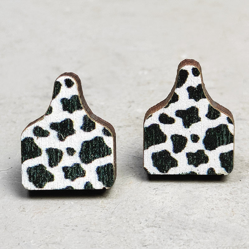 Wooden Cactus Stud Earrings Ethnic Style Leopard Print Lightning Cow Stud Earrings