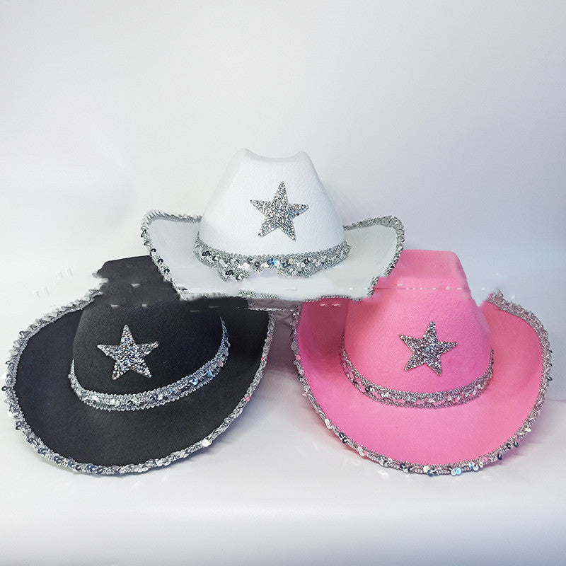 Party Black, White, Pink Sequined Cowboy Hat