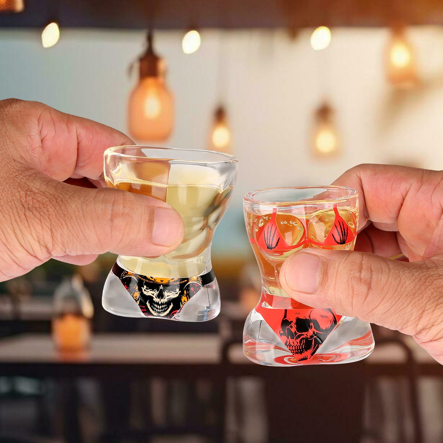 2 Pieces Skull-Style Small Shot Glasses – Black Muscle & Red Bikini Designs 🍷💀