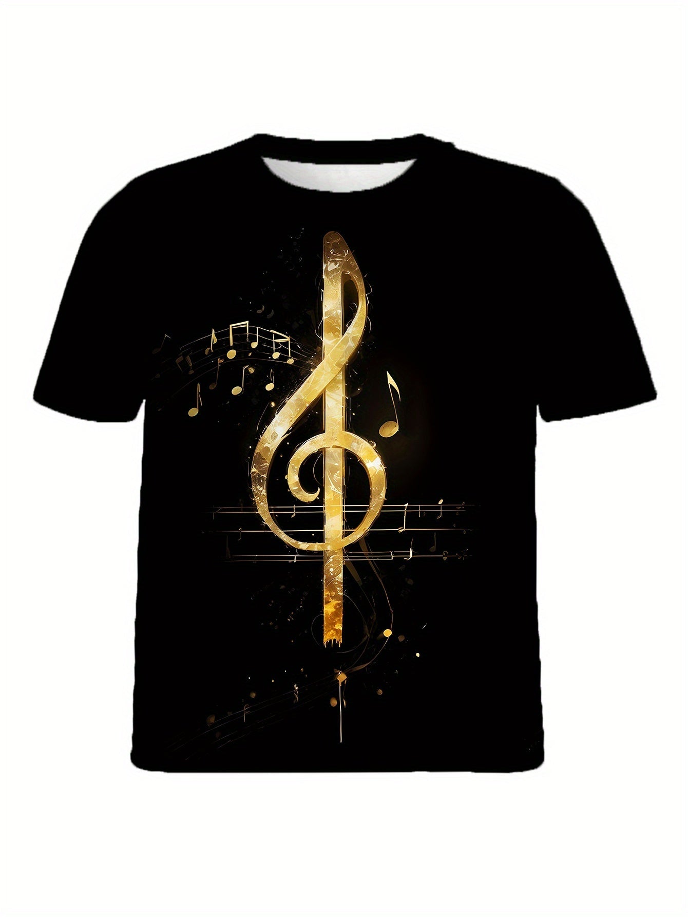 Men's Casual Summer T-shirt With Geometric Notes And Music Symbol Prints, Ideal For Gift Giving