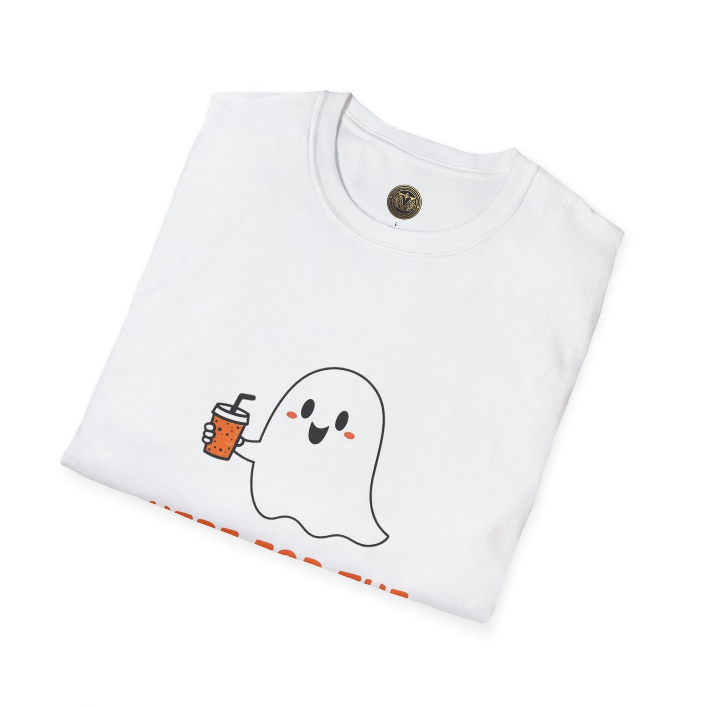 Halloween Ghost T-Shirt, Funny Halloween Tee, Unisex Softstyle Shirt, Here for the Boos Top, Cozy Halloween Apparel, Spooky Season Wear