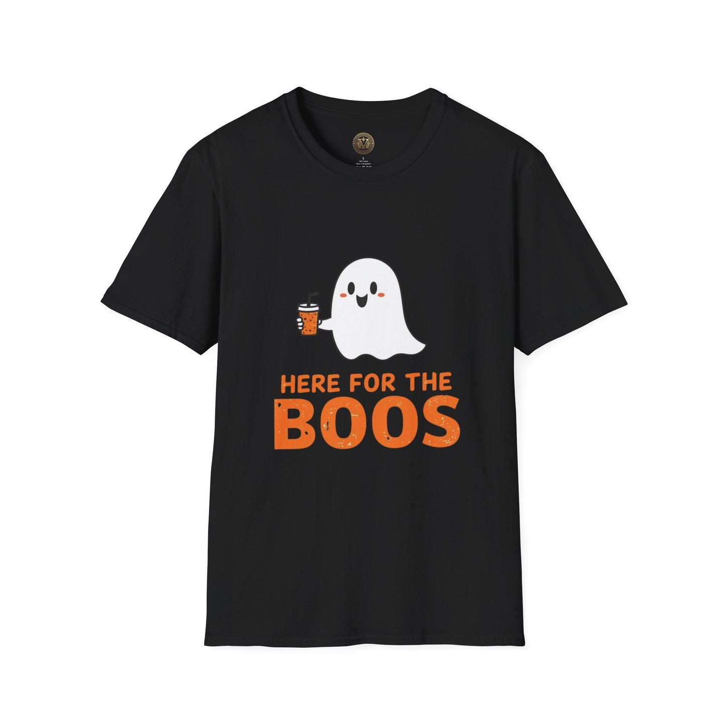 Halloween Ghost T-Shirt, Funny Halloween Tee, Unisex Softstyle Shirt, Here for the Boos Top, Cozy Halloween Apparel, Spooky Season Wear