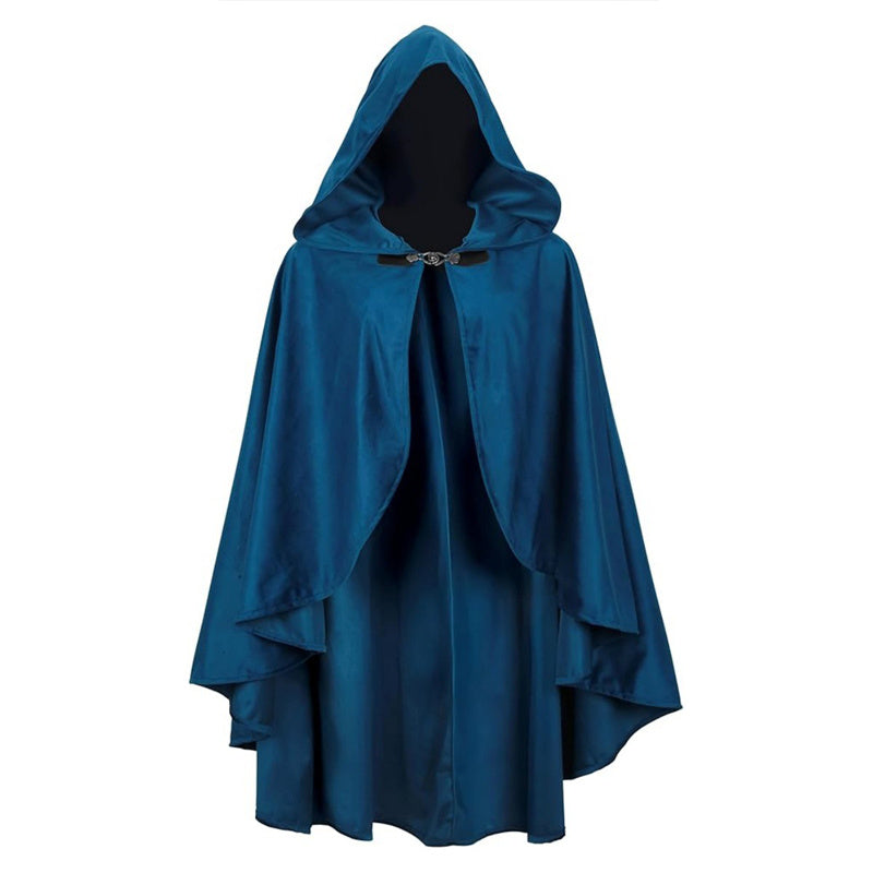 Women's Solid Color Vintage Style Hooded Cloak Cape With Buttons - Medieval Renaissance Costume Cape