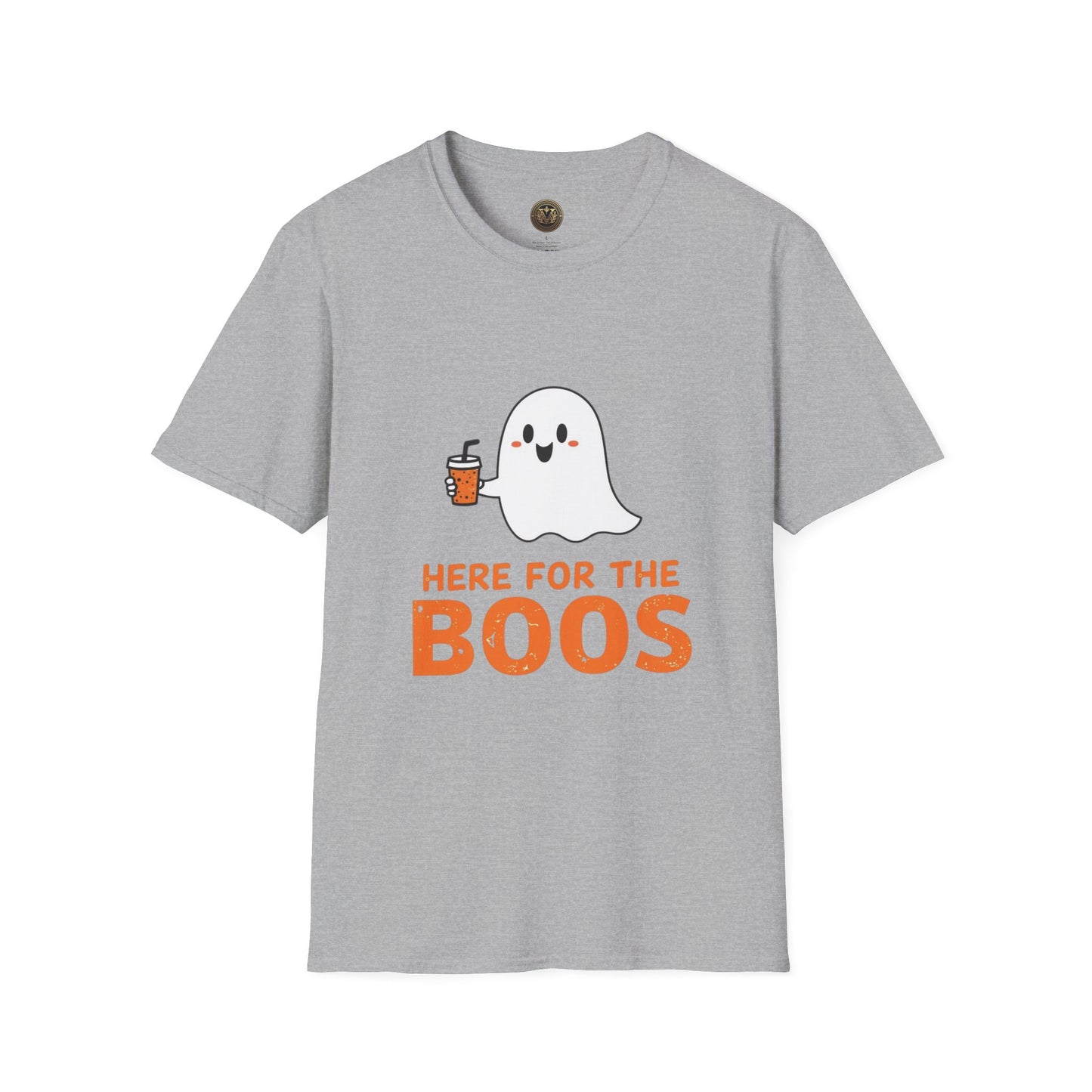 Halloween Ghost T-Shirt, Funny Halloween Tee, Unisex Softstyle Shirt, Here for the Boos Top, Cozy Halloween Apparel, Spooky Season Wear