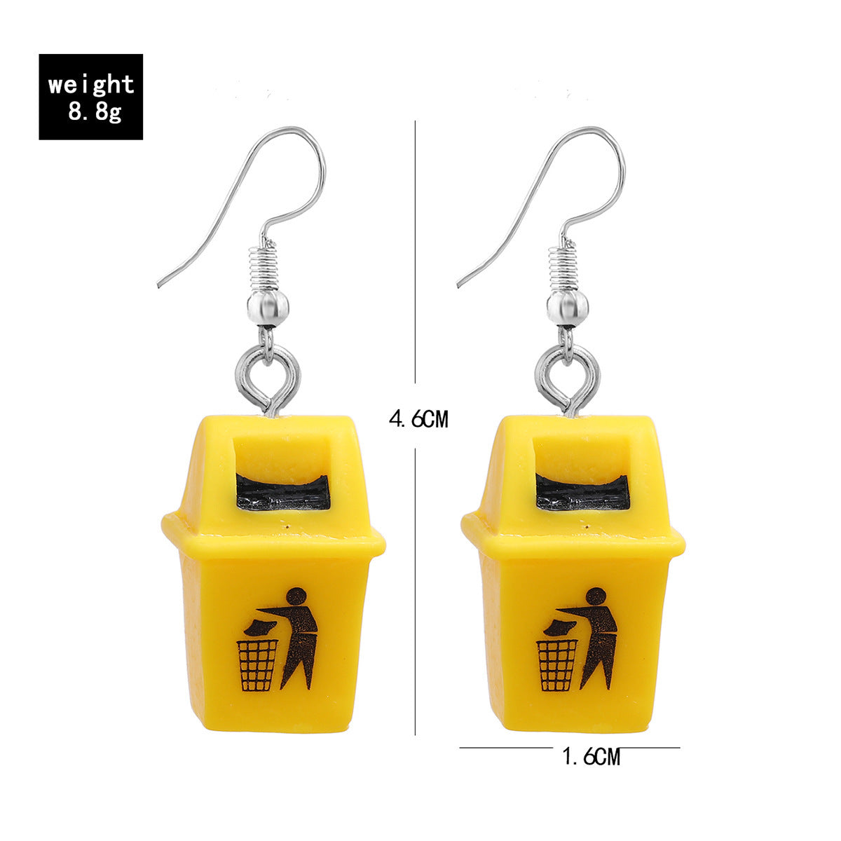 Personalized Clip Earrings Yellow Resin Trash Can Trash Can Creative Earrings