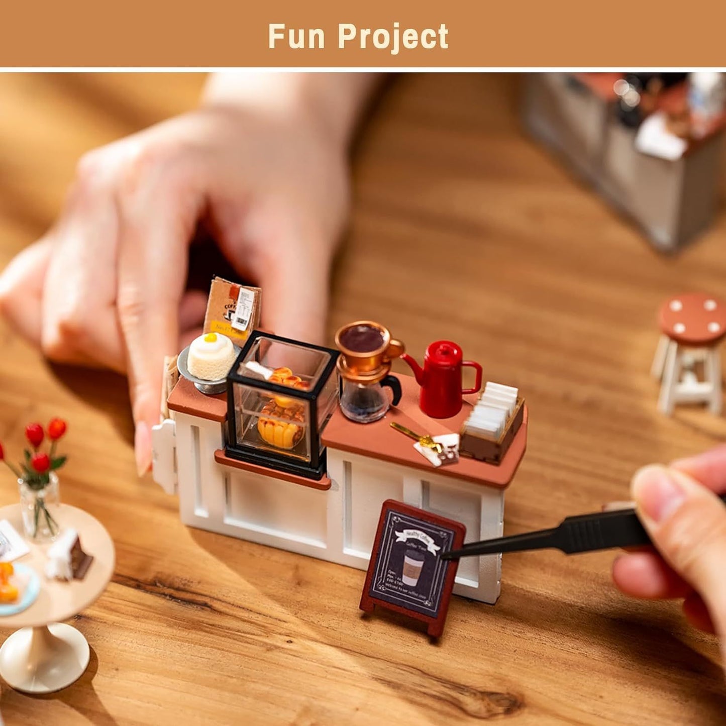 ROBOTIME Rolife No.17 Café Miniature House Kit – 3D Wooden DIY Building Set for Gifts