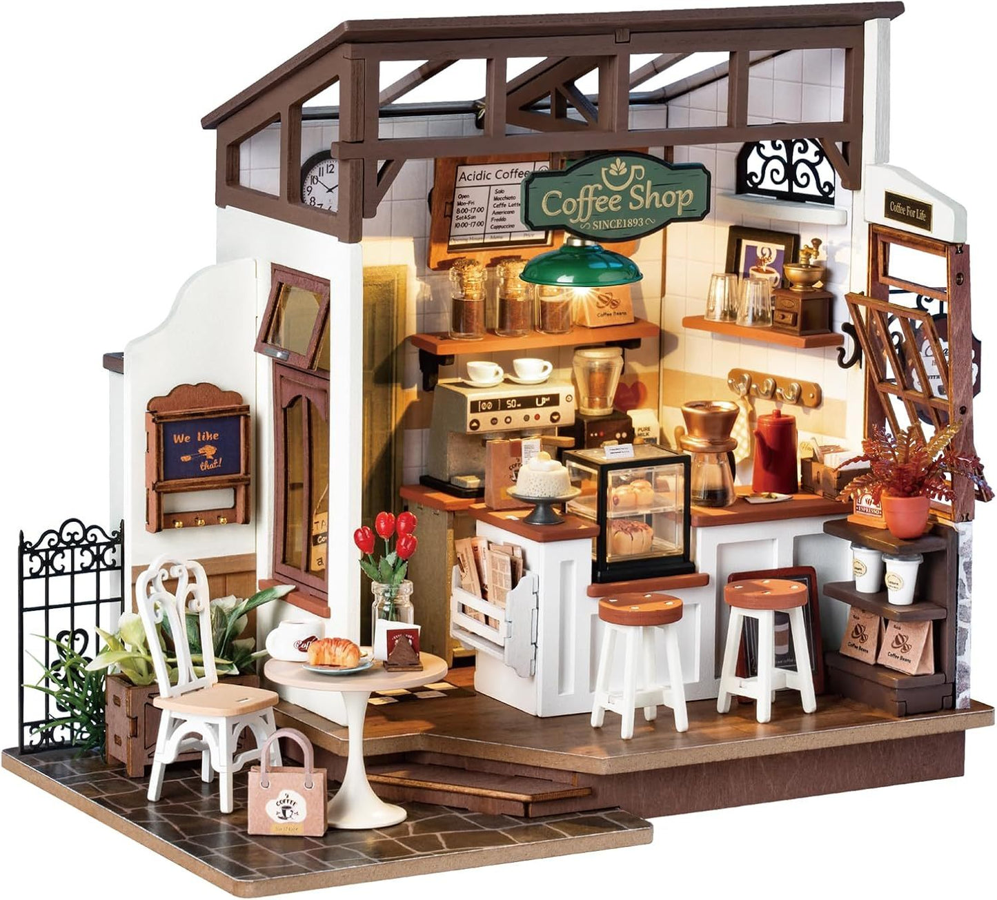 ROBOTIME Rolife No.17 Café Miniature House Kit – 3D Wooden DIY Building Set for Gifts