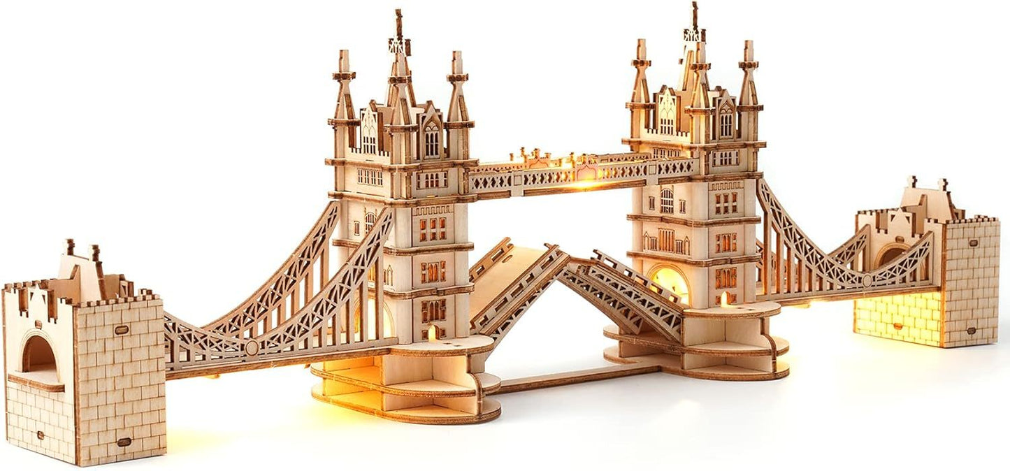 ROBOTIME 3D Wooden Puzzle – London Tower Bridge Model Kit for Adults & Holiday Gifts