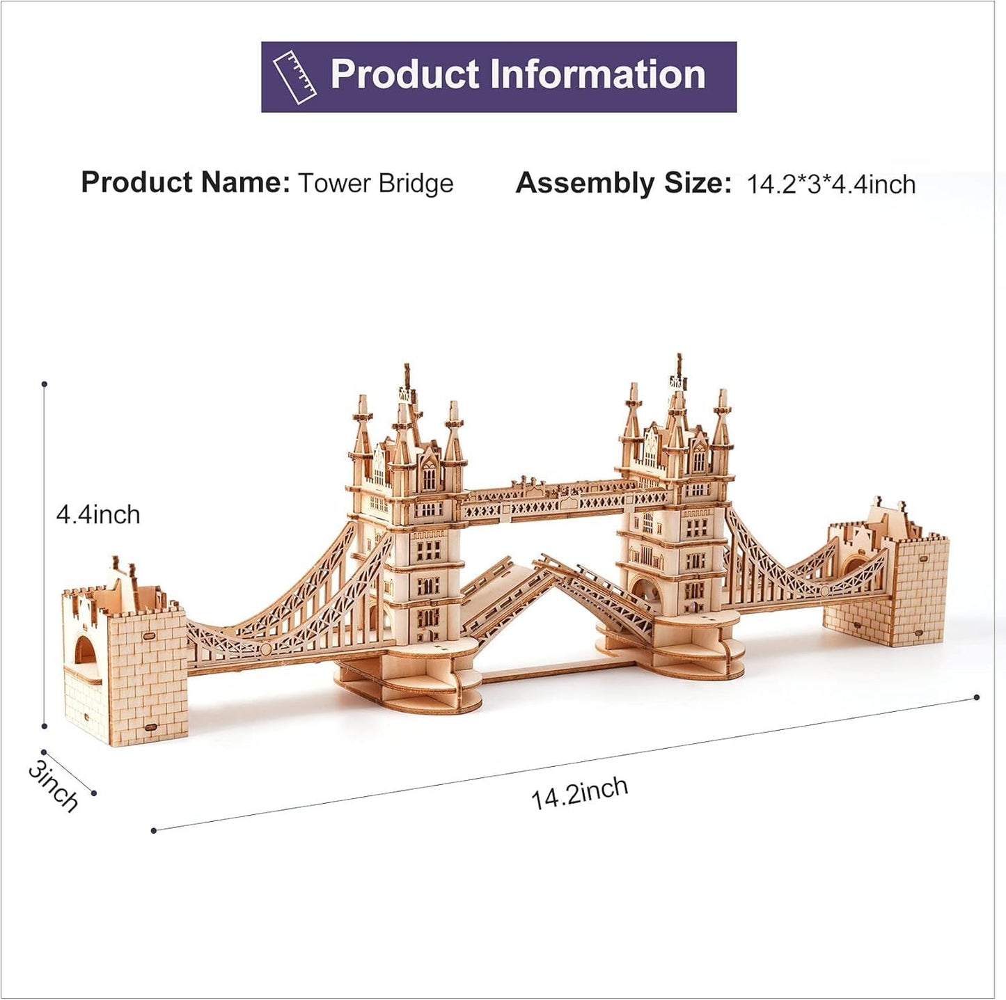 ROBOTIME 3D Wooden Puzzle – London Tower Bridge Model Kit for Adults & Holiday Gifts