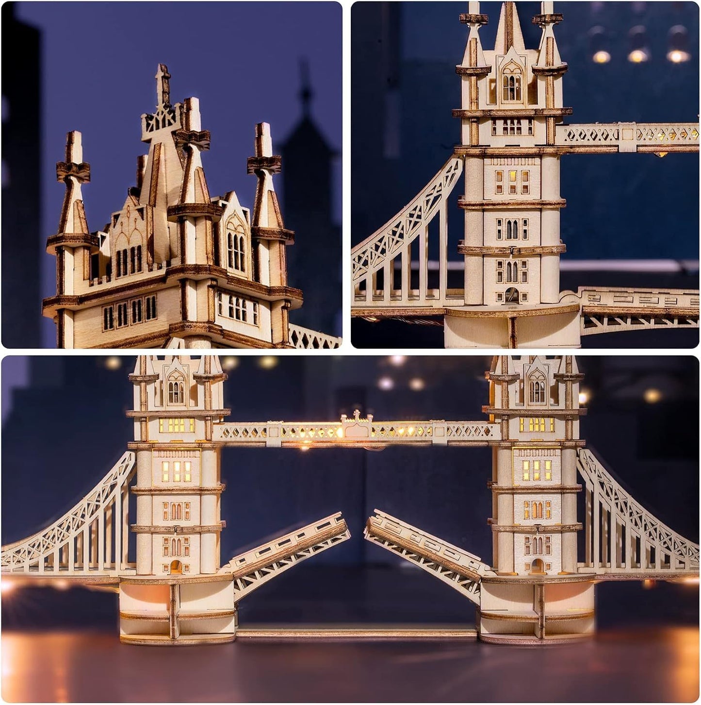 ROBOTIME 3D Wooden Puzzle – London Tower Bridge Model Kit for Adults & Holiday Gifts