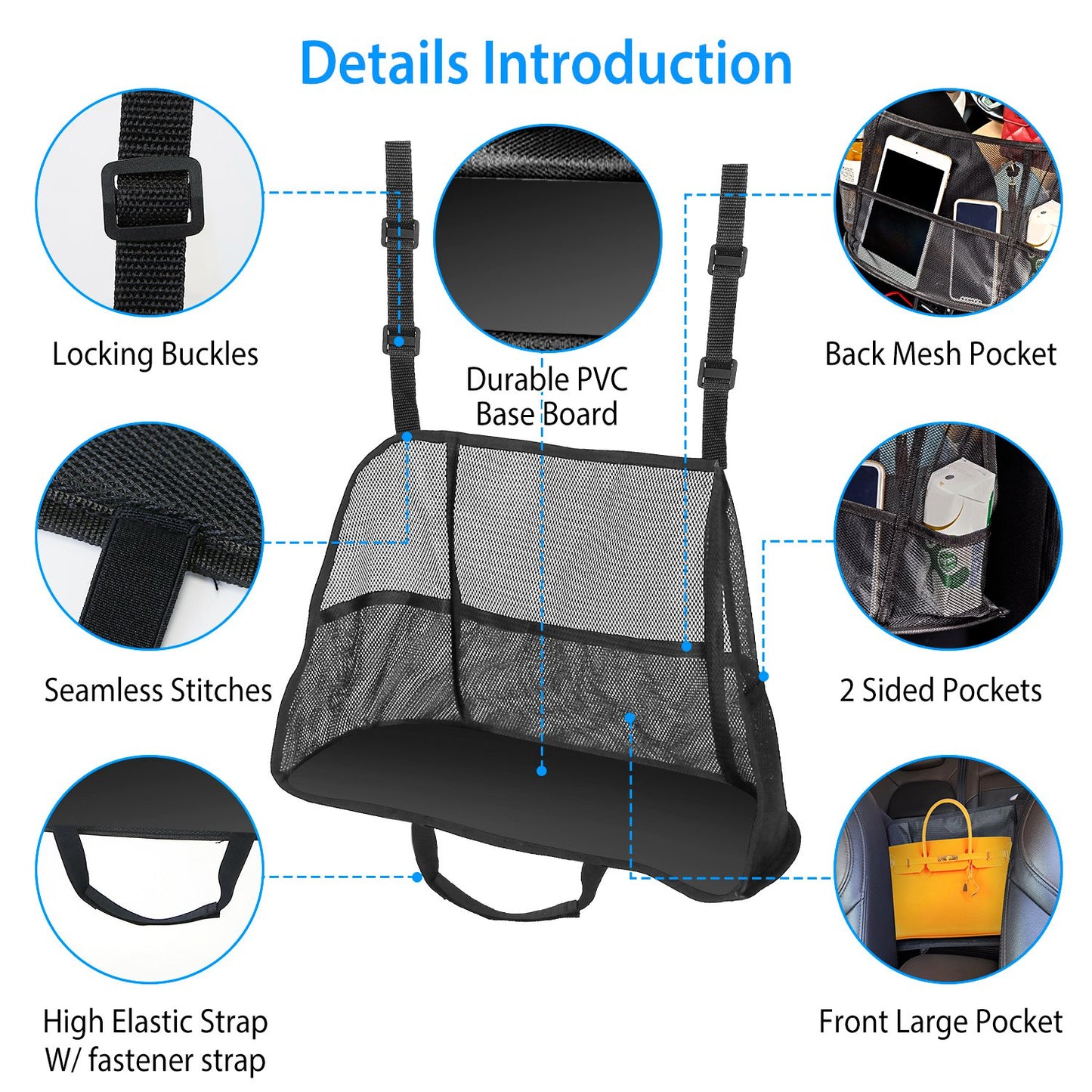Car Seat Organizer & Pet Barrier Mesh Storage Pouch
