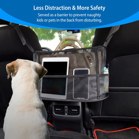 Car Seat Organizer & Pet Barrier Mesh Storage Pouch