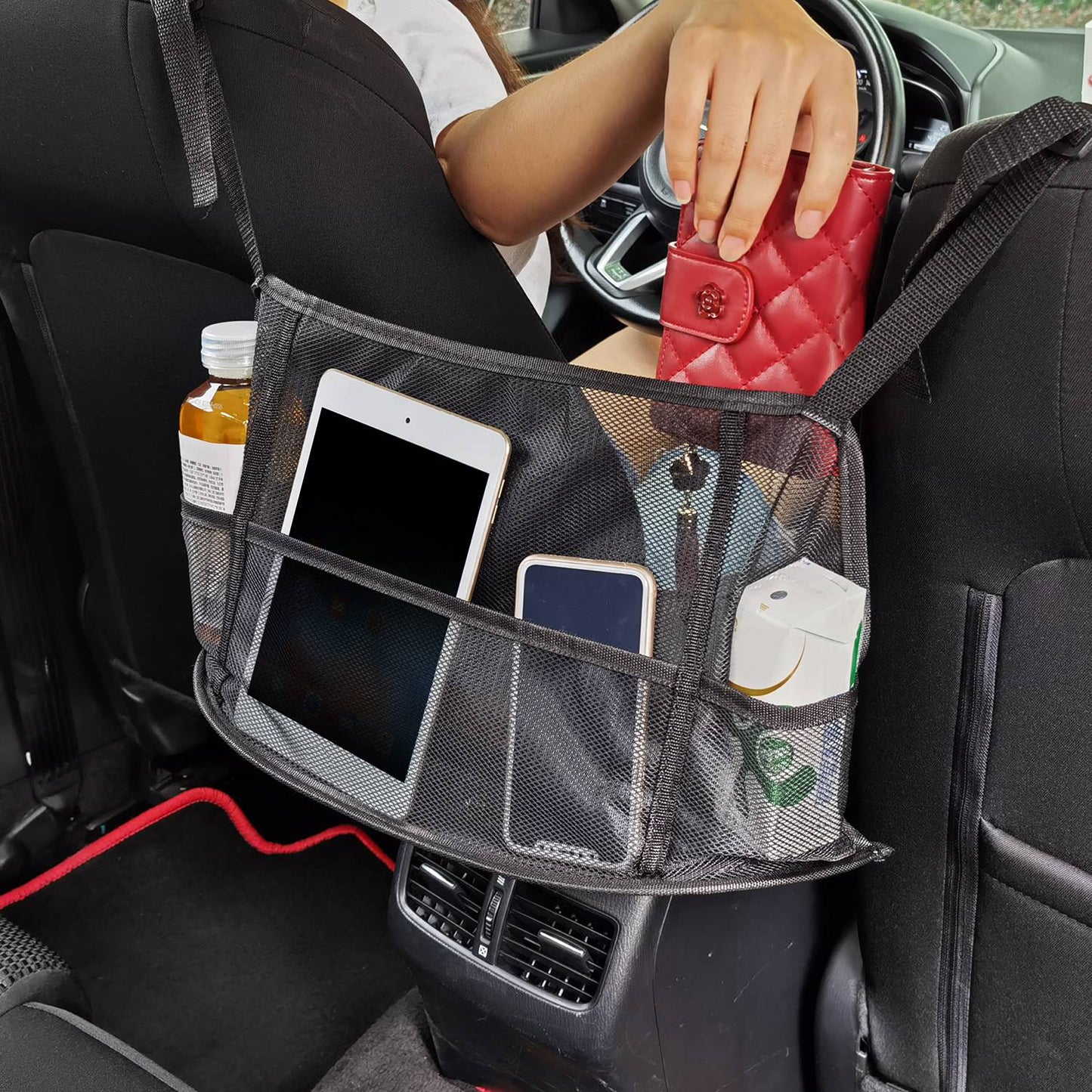 Car Seat Organizer & Pet Barrier Mesh Storage Pouch