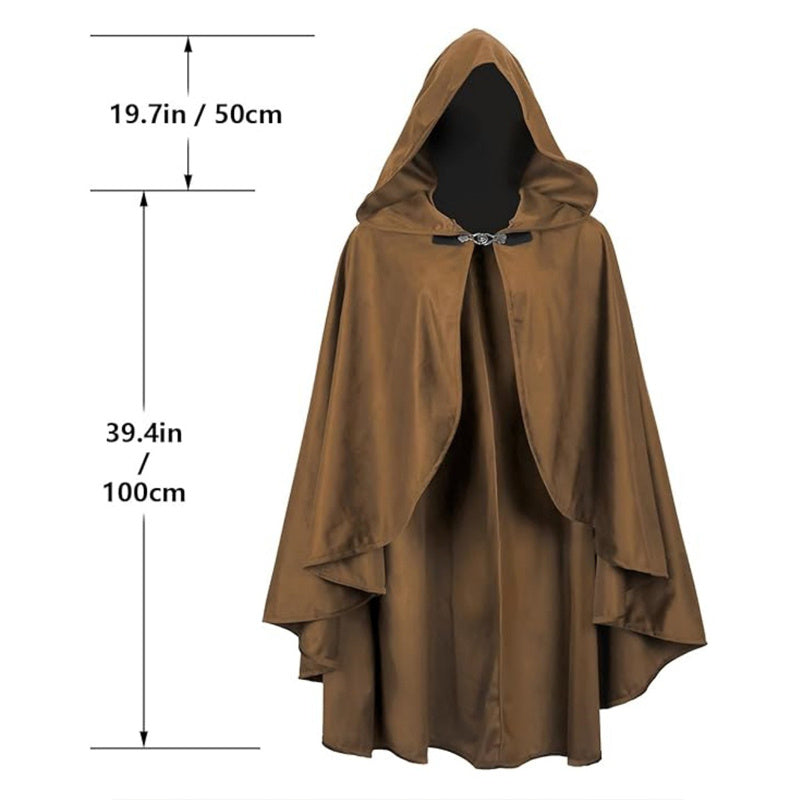 Women's Solid Color Vintage Style Hooded Cloak Cape With Buttons - Medieval Renaissance Costume Cape