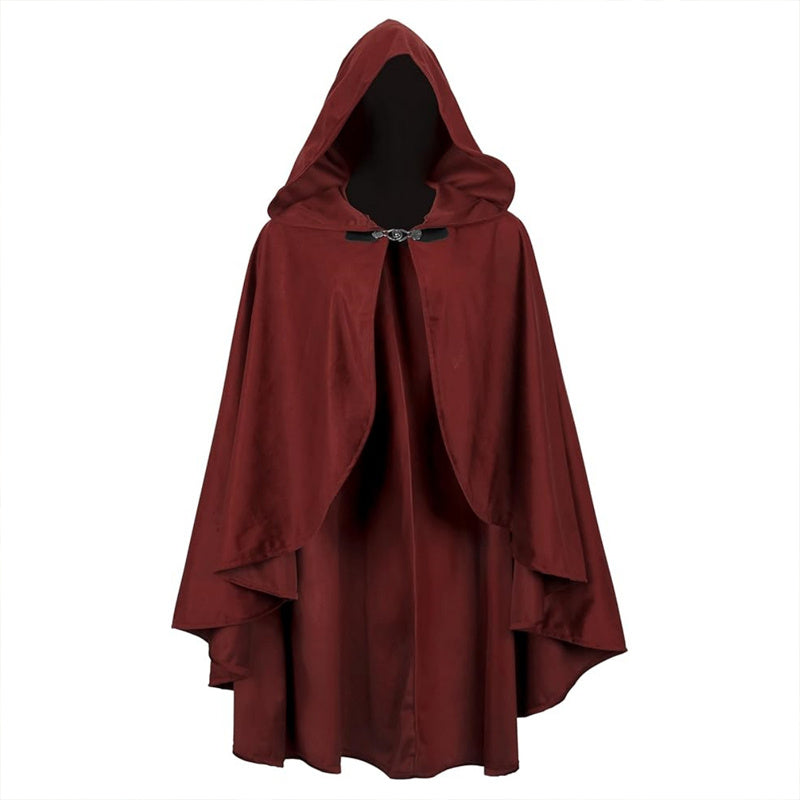 Women's Solid Color Vintage Style Hooded Cloak Cape With Buttons - Medieval Renaissance Costume Cape