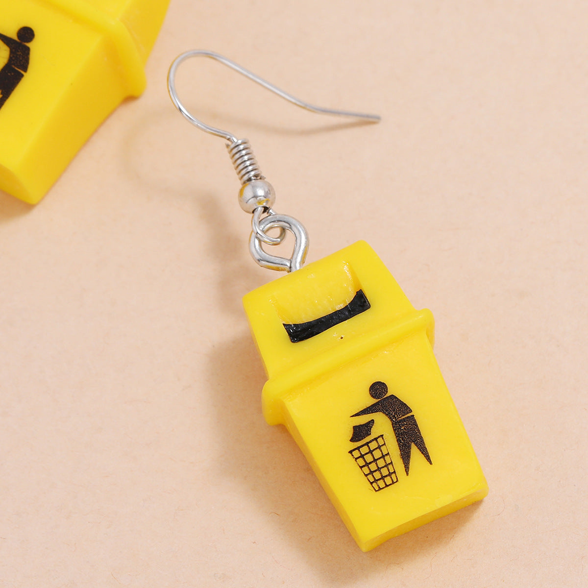 Personalized Clip Earrings Yellow Resin Trash Can Trash Can Creative Earrings