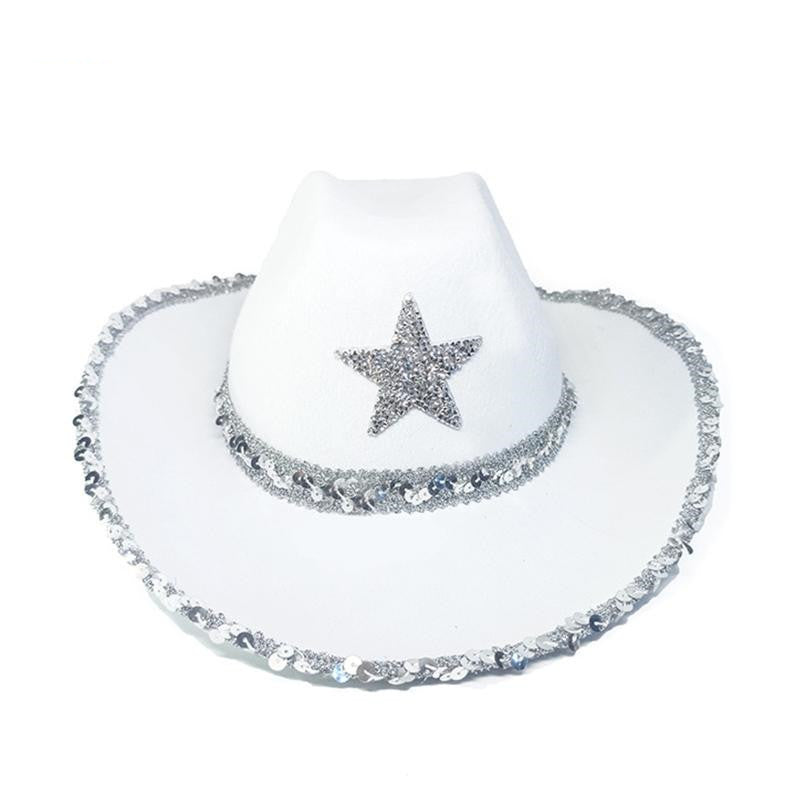 Party Black, White, Pink Sequined Cowboy Hat