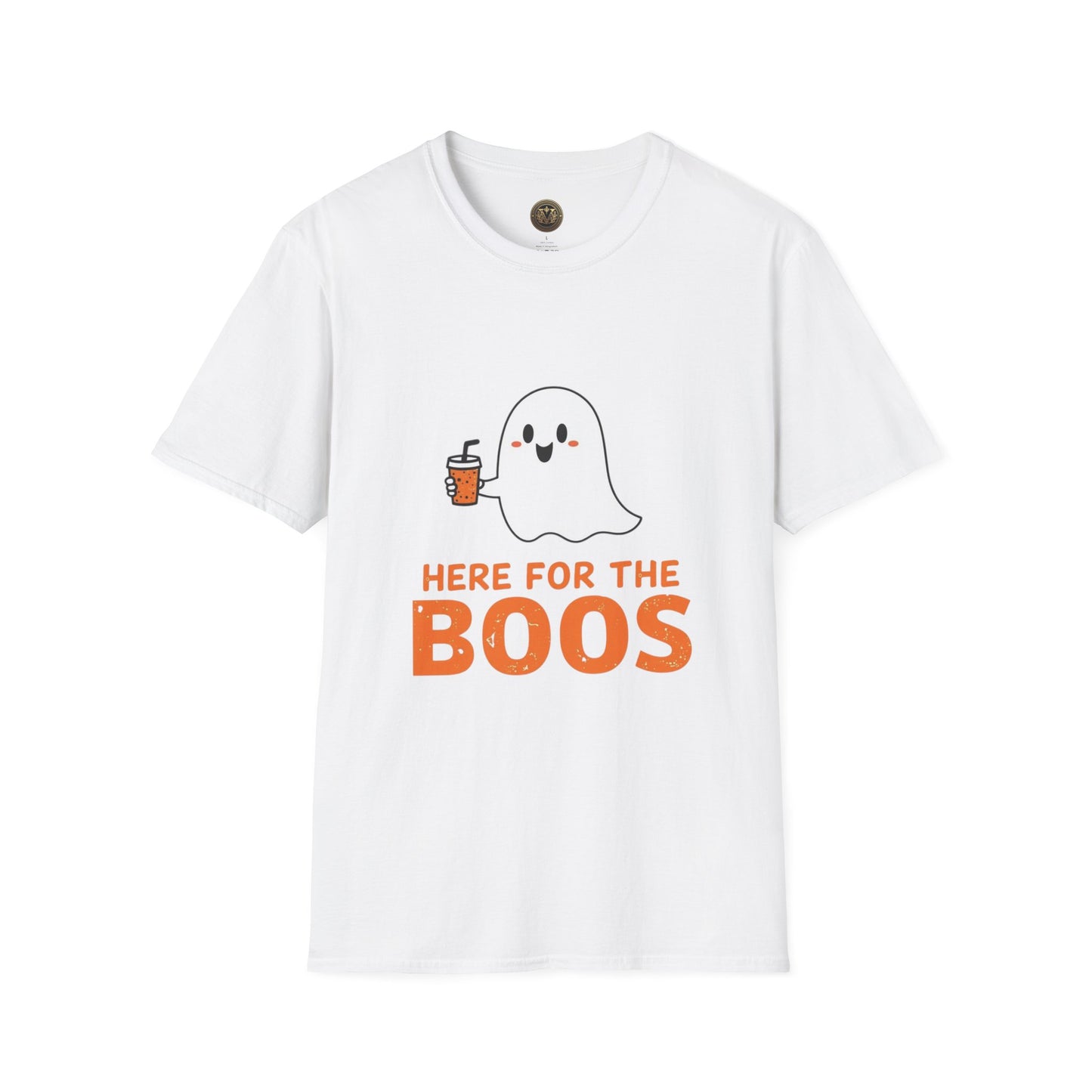 Halloween Ghost T-Shirt, Funny Halloween Tee, Unisex Softstyle Shirt, Here for the Boos Top, Cozy Halloween Apparel, Spooky Season Wear