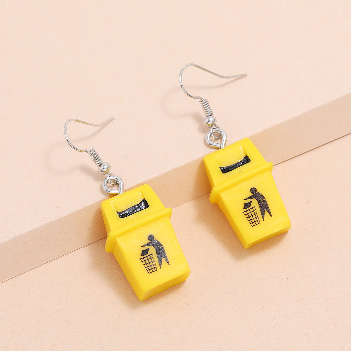 Personalized Clip Earrings Yellow Resin Trash Can Trash Can Creative Earrings