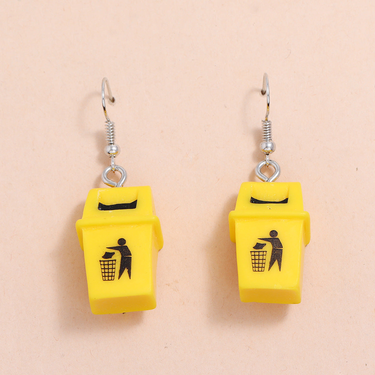 Personalized Clip Earrings Yellow Resin Trash Can Trash Can Creative Earrings