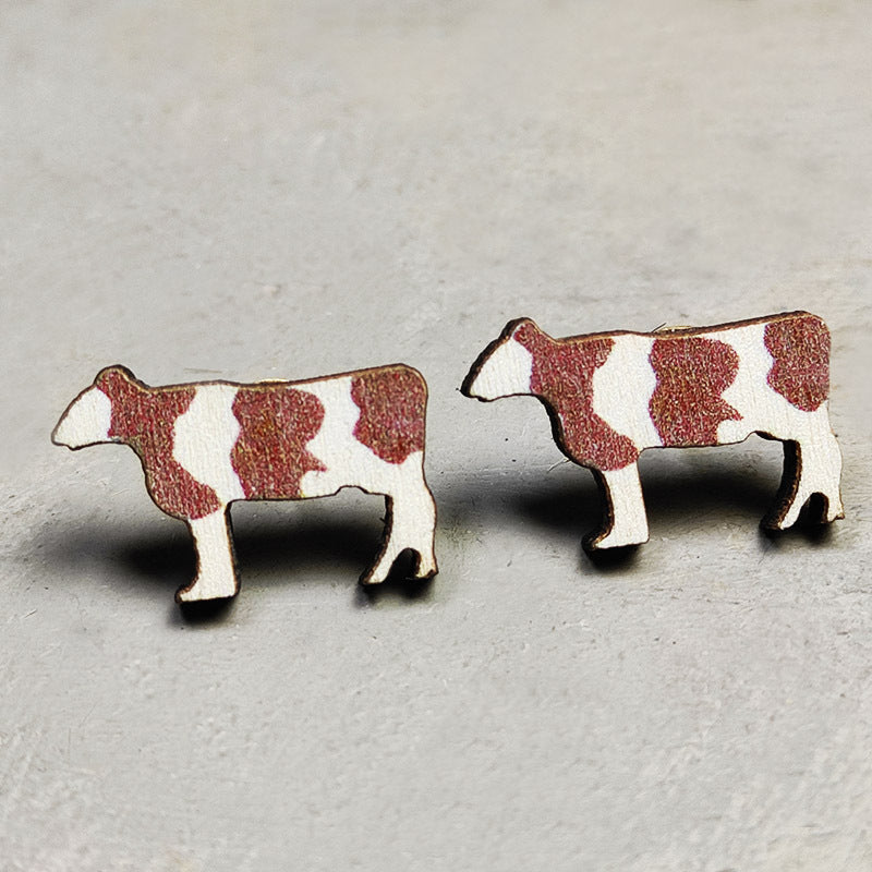 Wooden Cactus Stud Earrings Ethnic Style Leopard Print Lightning Cow Stud Earrings