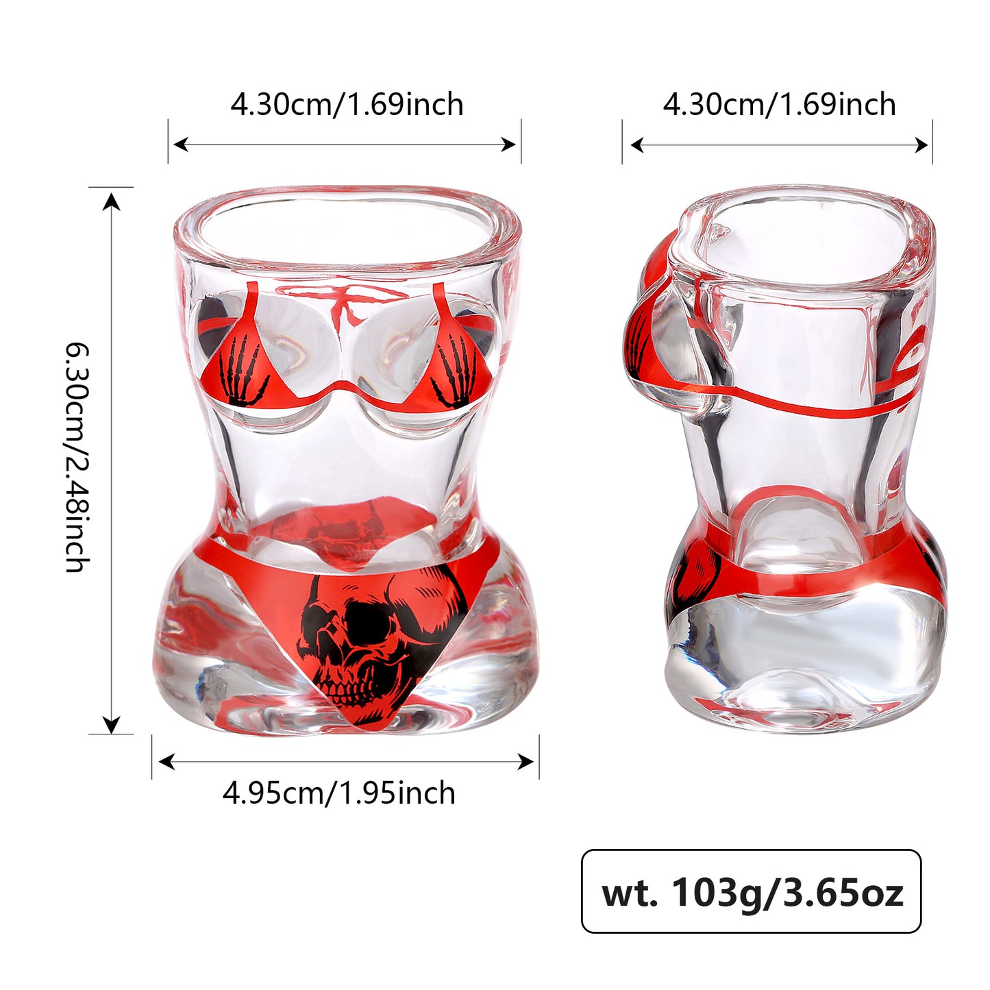 2 Pieces Skull-Style Small Shot Glasses – Black Muscle & Red Bikini Designs 🍷💀