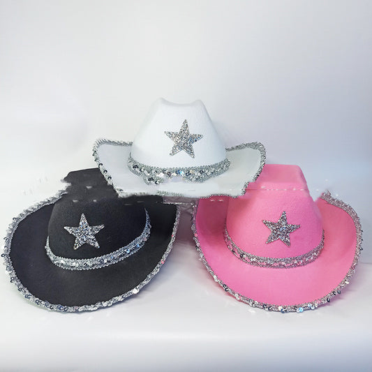 Party Black, White, Pink Sequined Cowboy Hat