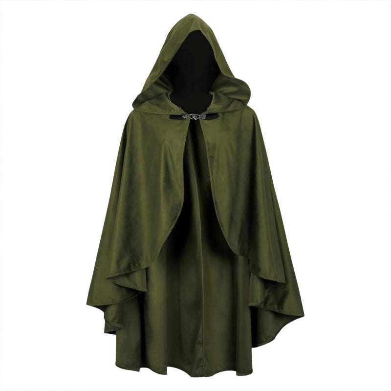 Women's Solid Color Vintage Style Hooded Cloak Cape With Buttons - Medieval Renaissance Costume Cape