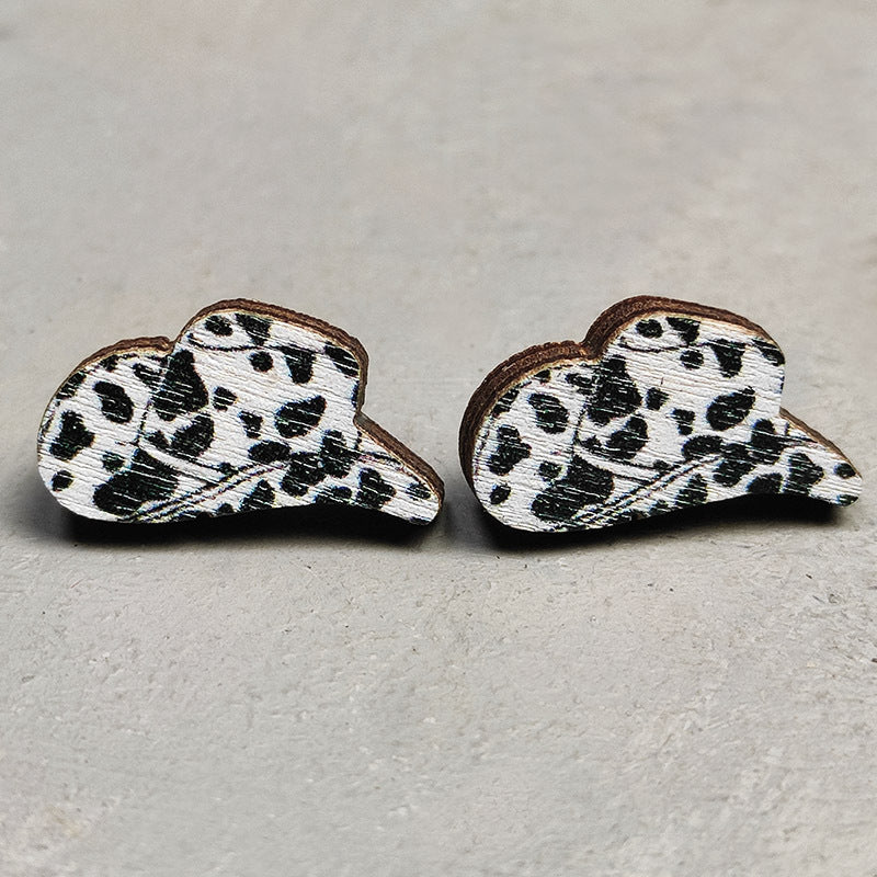 Wooden Cactus Stud Earrings Ethnic Style Leopard Print Lightning Cow Stud Earrings