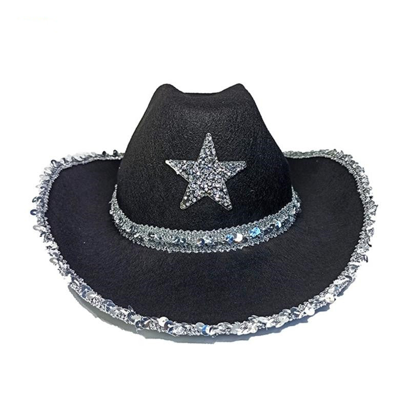 Party Black, White, Pink Sequined Cowboy Hat