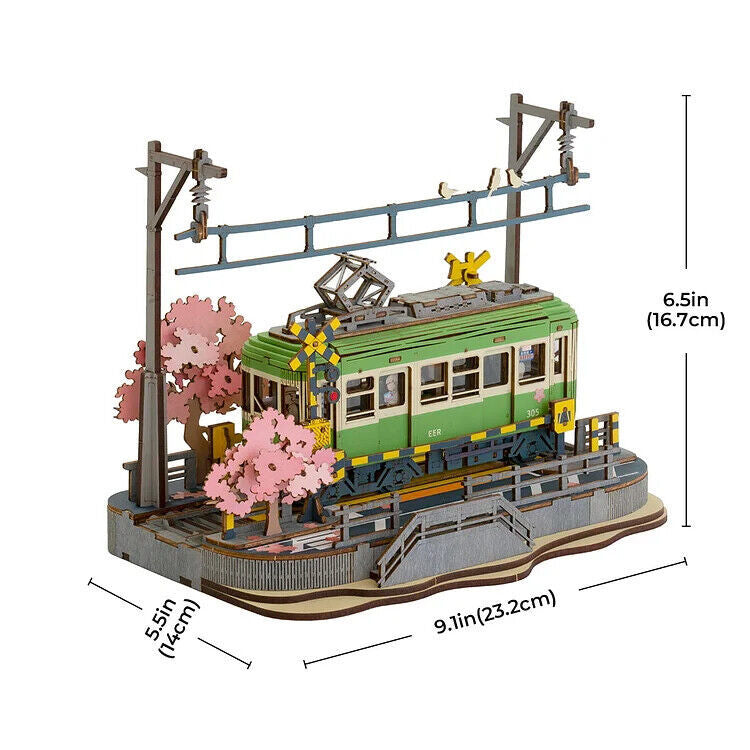 Rolife Sakura Journey Tram Car 3D Wooden Puzzle Model Kit – Creative DIY Building Toy Gift for Teens