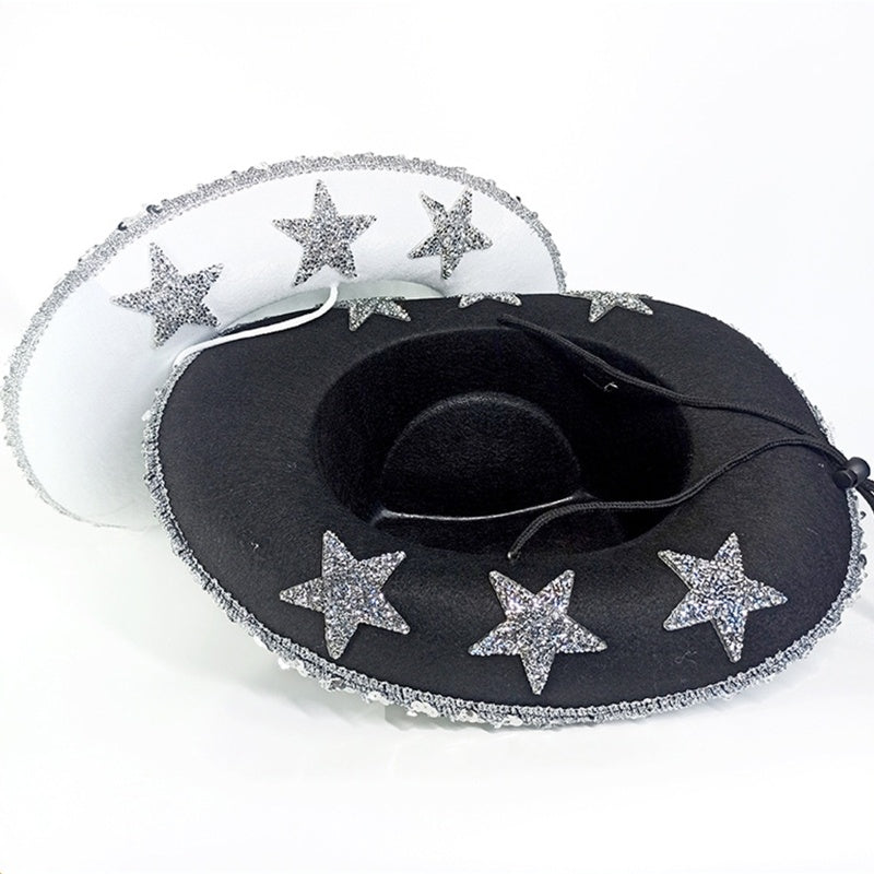 Party Black, White, Pink Sequined Cowboy Hat