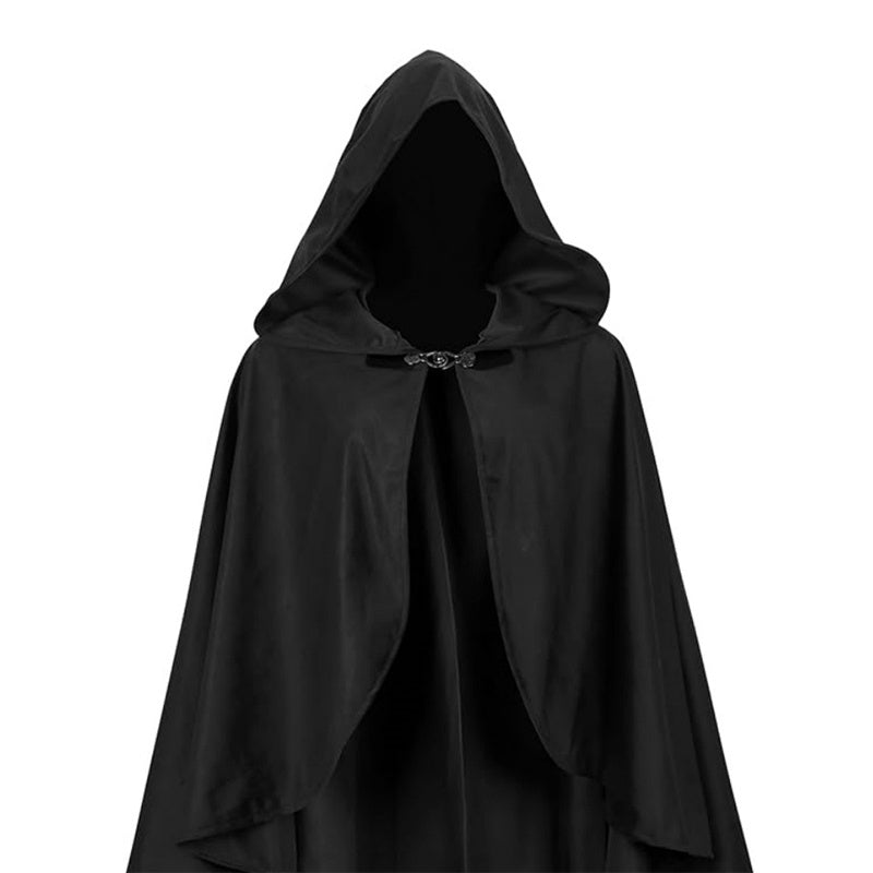 Women's Solid Color Vintage Style Hooded Cloak Cape With Buttons - Medieval Renaissance Costume Cape