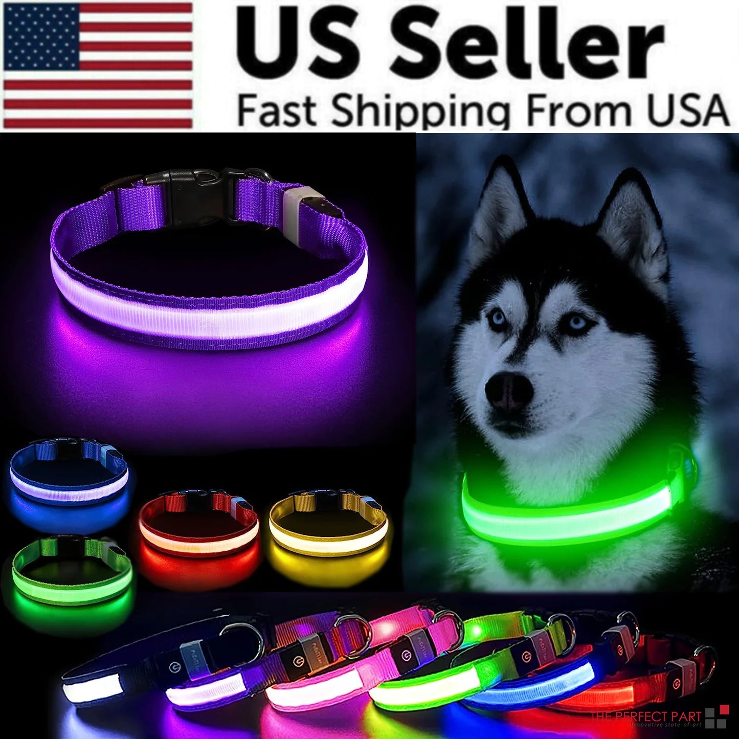 🇺🇸 LED Adjustable Dog Collar – Blinking, Flashing, Light-Up Glow Safety Collar | Waterproof | USA Fast Shipping 🇺🇸