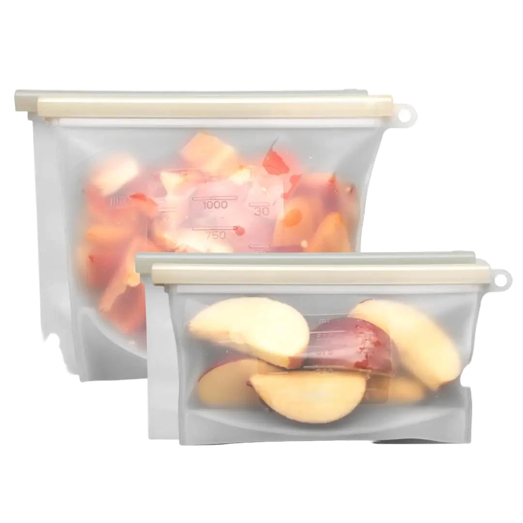 4 Pack Reusable Silicone Bags for Food Storage - Reusable Snack Bags Ziploc Bags Freezer Bags - Silicone Storage Bags Ideal for Food Meats Sandwich Fruits Snack - Reusable Silicone Bag by Paumy