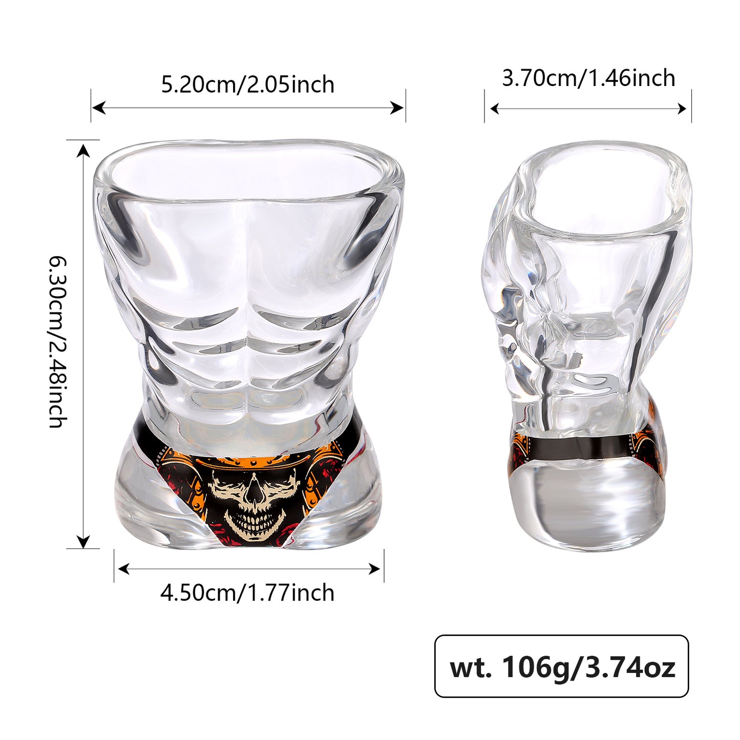 2 Pieces Skull-Style Small Shot Glasses – Black Muscle & Red Bikini Designs 🍷💀