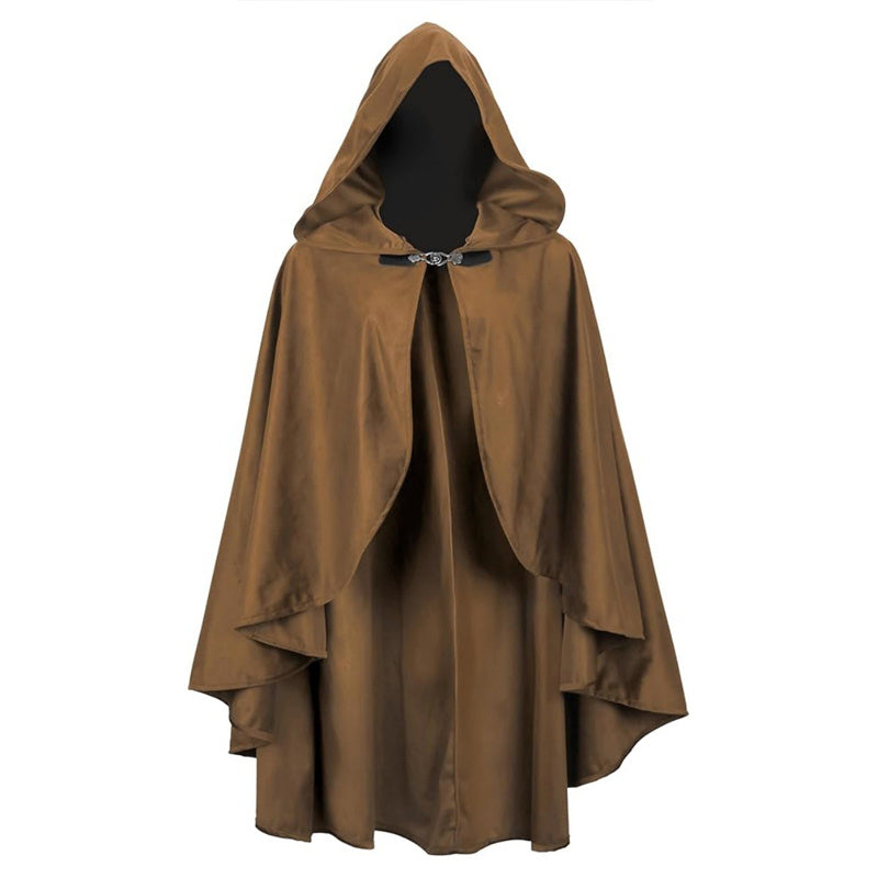 Women's Solid Color Vintage Style Hooded Cloak Cape With Buttons - Medieval Renaissance Costume Cape