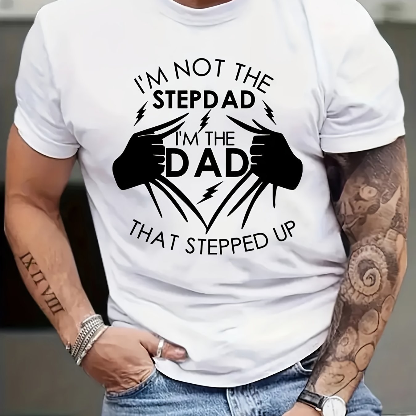 Stand Up Dad” Stepfather T-Shirt – Men’s Casual Short Sleeve Tee, Perfect Gift for Him