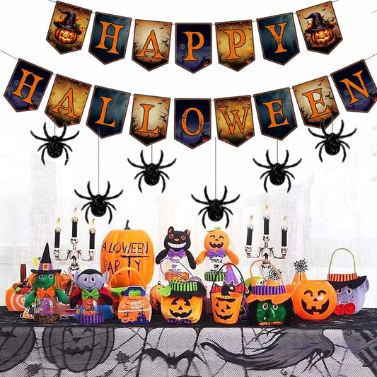 Happy Halloween Banner & Hanging Spider Garland 🎃🕷️