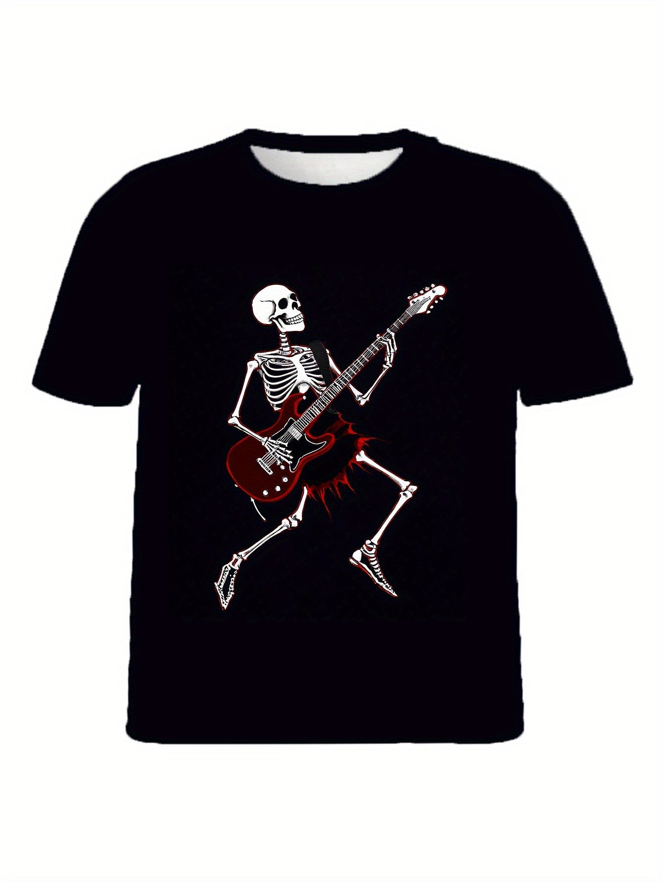 Men’s Skull Guitar Patterned T-Shirt – Summer Casual Streetwear & Halloween Party Tee