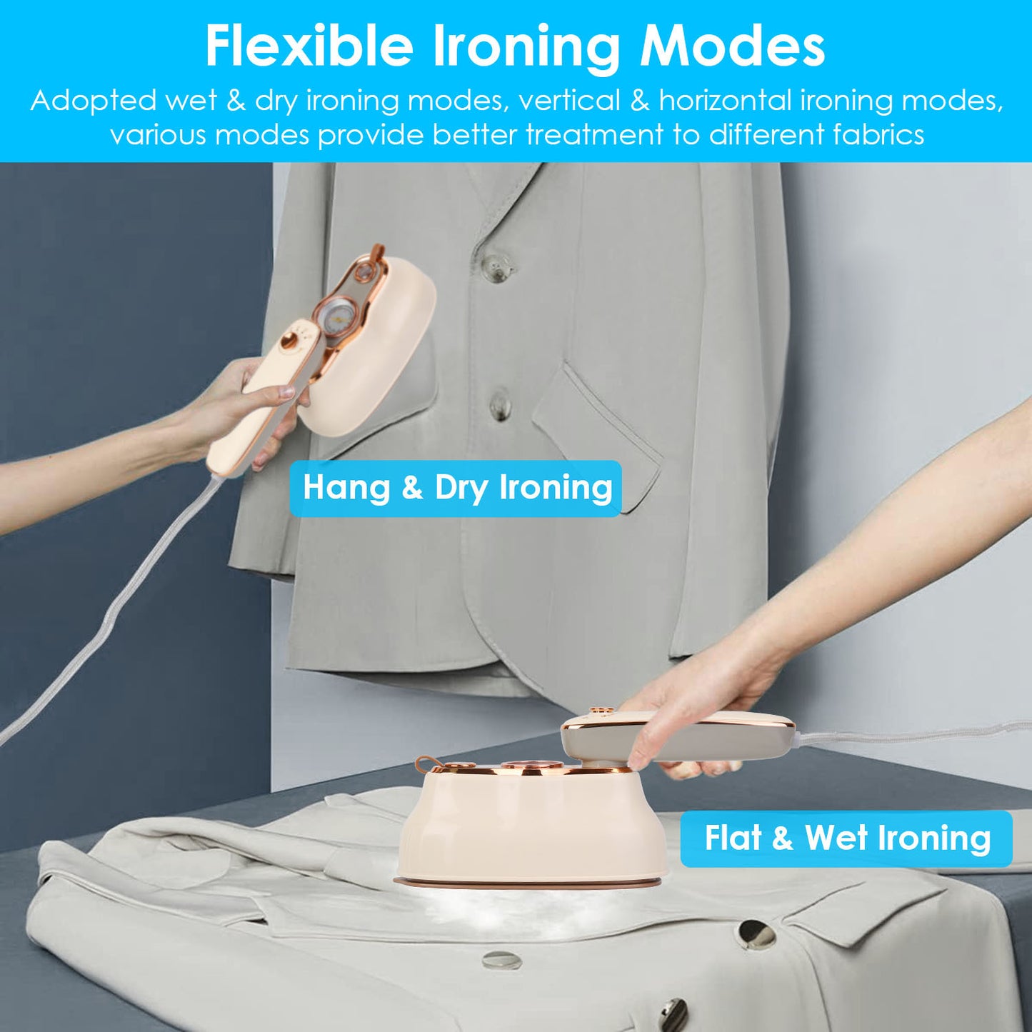 1200W Foldable Handheld Clothes Steamer & Iron – Portable Wrinkle Remover with Wet & Dry Modes