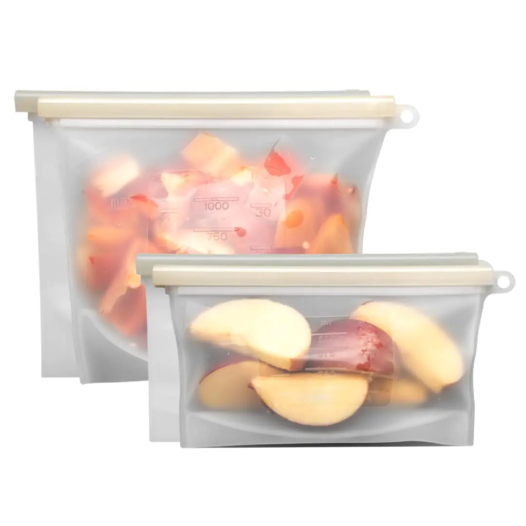 4 Pack Reusable Silicone Bags for Food Storage - Reusable Snack Bags Ziploc Bags Freezer Bags - Silicone Storage Bags Ideal for Food Meats Sandwich Fruits Snack - Reusable Silicone Bag by Paumy